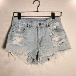 distressed light was high waisted shorts